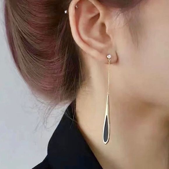 Dainty Black Drop Tassel Dangle Earrings NEW - Picture 4 of 10